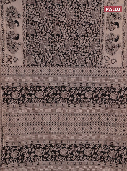 Kalamkari cotton saree black and beige with allover prints and long printed border