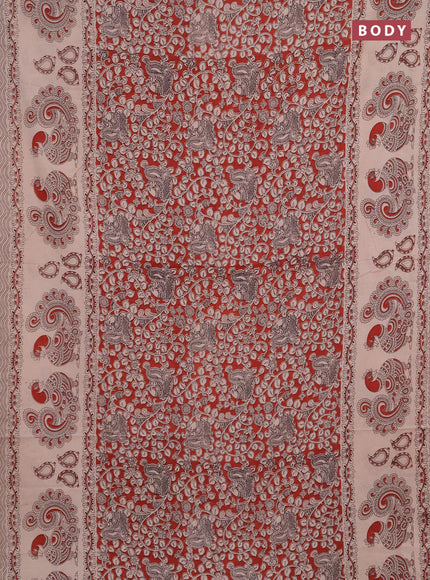 Kalamkari cotton saree maroon and beige with allover prints and long printed border