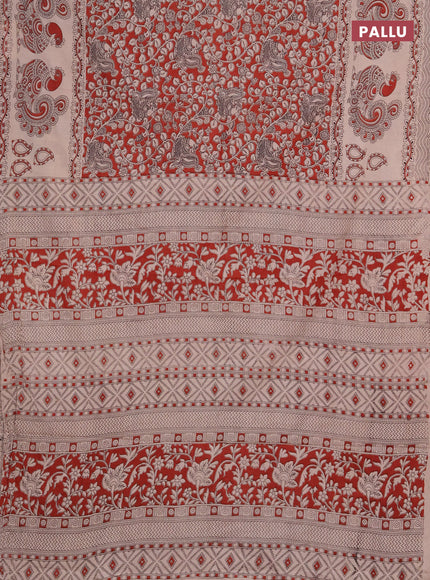Kalamkari cotton saree maroon and beige with allover prints and long printed border