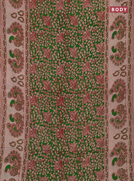 Kalamkari cotton saree green and beige with allover prints and long printed border