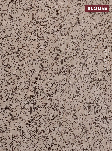 Kalamkari cotton saree mustard yellow and beige with allover prints and long printed border