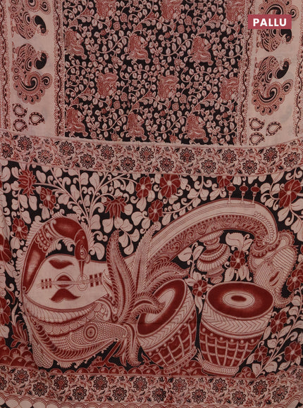 Kalamkari cotton saree black and maroon with allover prints and long printed border