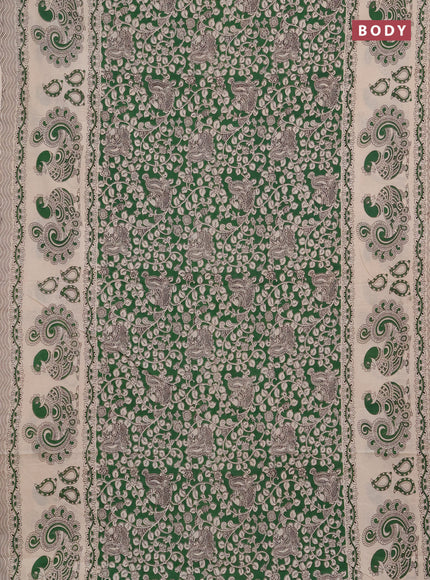 Kalamkari cotton saree green and beige with allover prints and long printed border