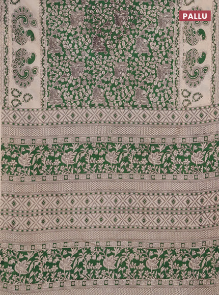 Kalamkari cotton saree green and beige with allover prints and long printed border