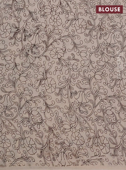 Kalamkari cotton saree green and beige with allover prints and long printed border