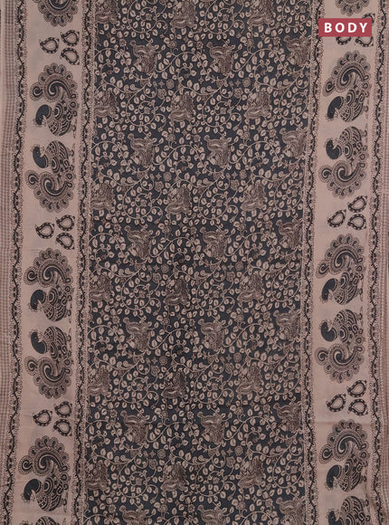 Kalamkari cotton saree dark grey and beige with allover prints and long printed border