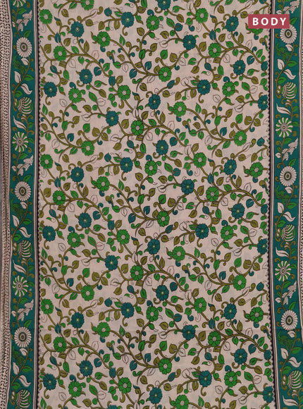 Kalamkari cotton saree beige and green with allover prints and printed border