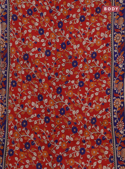 Kalamkari cotton saree red and blue with allover prints and printed border