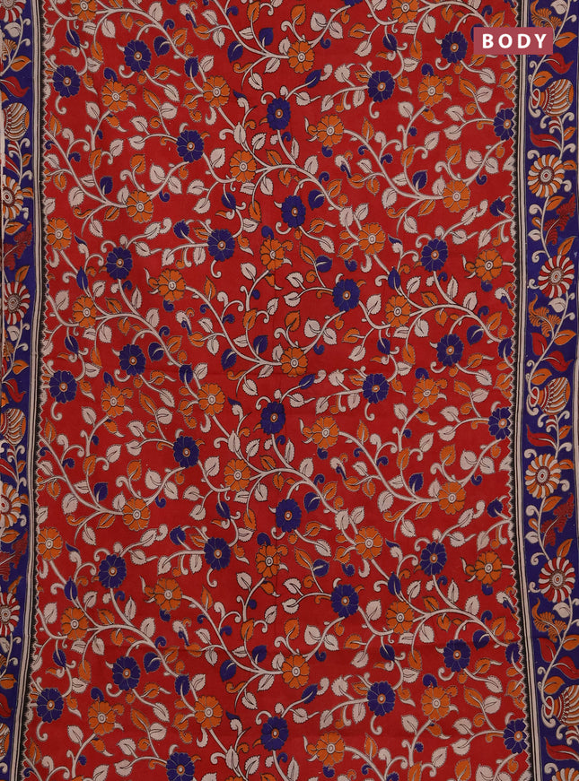 Kalamkari cotton saree red and blue with allover prints and printed border