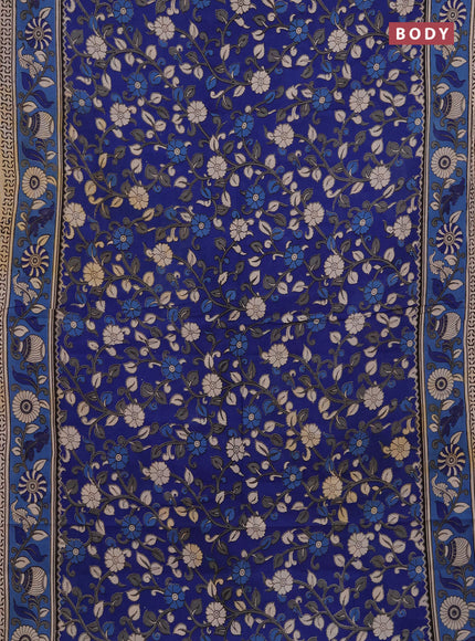 Kalamkari cotton saree blue with allover prints and printed border