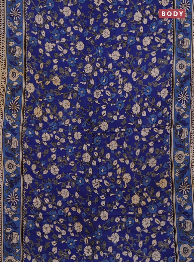 Kalamkari cotton saree blue with allover prints and printed border
