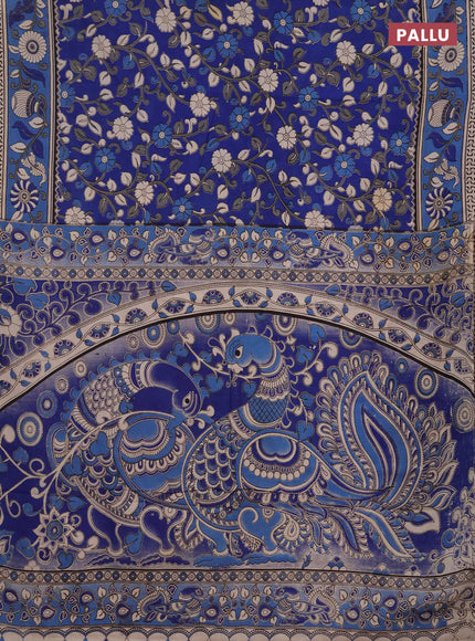 Kalamkari cotton saree blue with allover prints and printed border