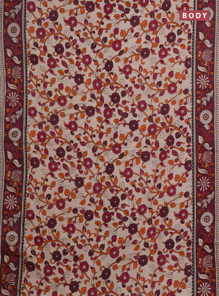 Kalamkari cotton saree beige and wine shade with allover prints and printed border