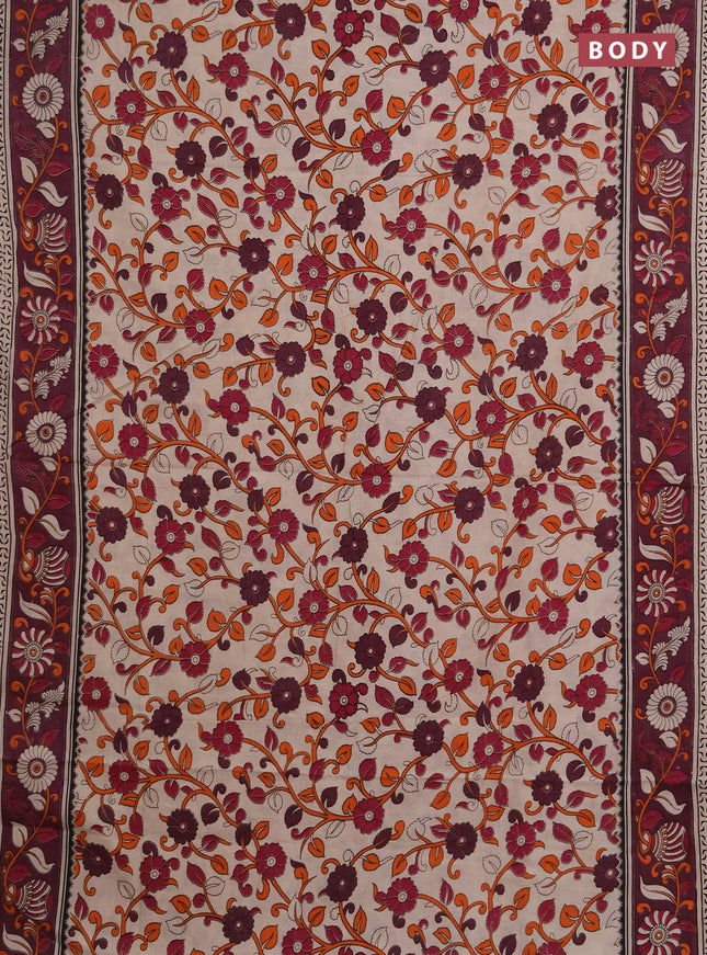 Kalamkari cotton saree beige and wine shade with allover prints and printed border