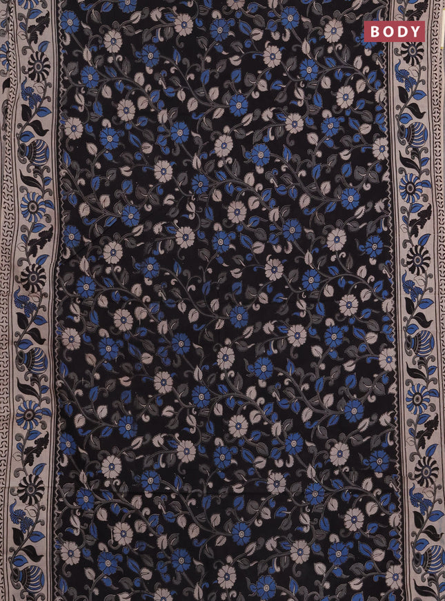 Kalamkari cotton saree black and beige with allover prints and printed border