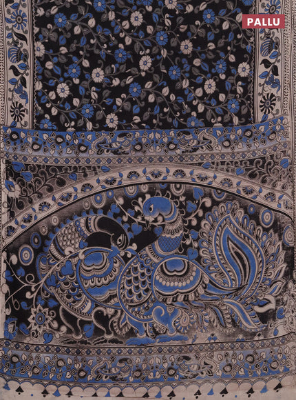 Kalamkari cotton saree black and beige with allover prints and printed border