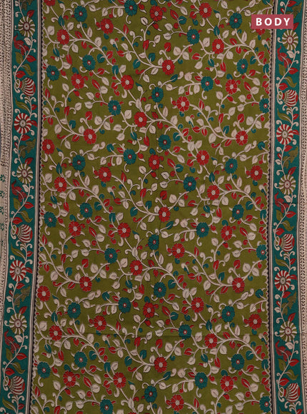 Kalamkari cotton saree sap green and green with allover prints and printed border