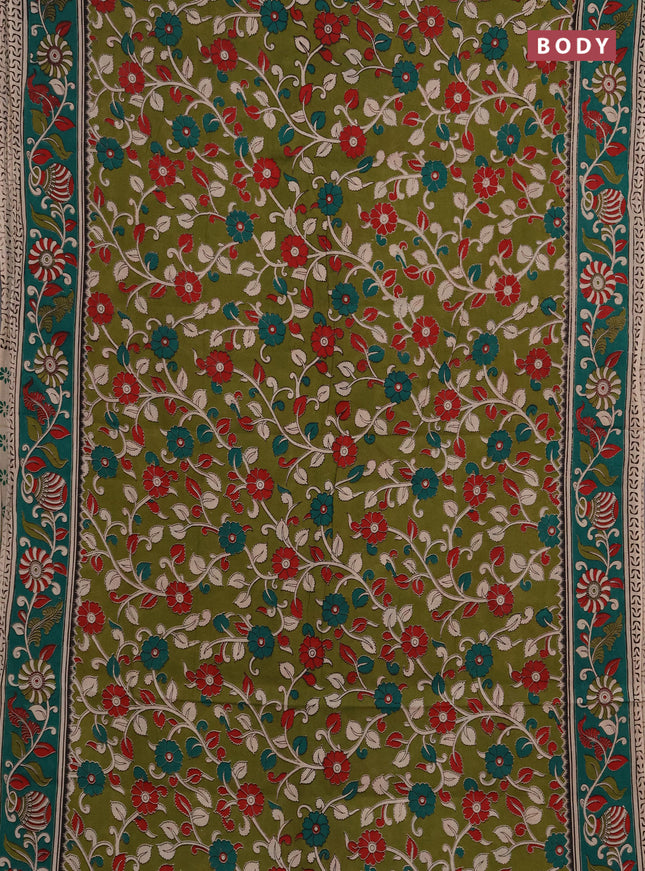 Kalamkari cotton saree sap green and green with allover prints and printed border