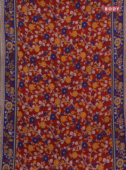 Kalamkari cotton saree maroon and blue with allover prints and printed border