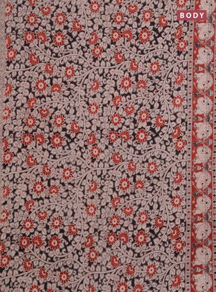 Kalamkari cotton saree black and maroon with allover prints and pichwai printed border
