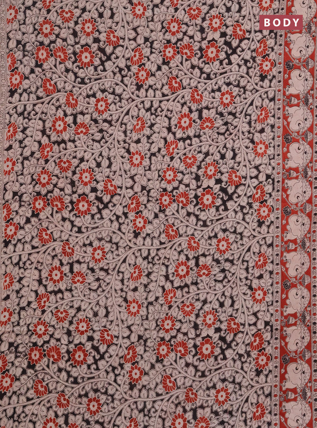 Kalamkari cotton saree black and maroon with allover prints and pichwai printed border