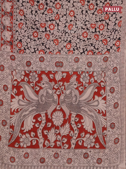 Kalamkari cotton saree black and maroon with allover prints and pichwai printed border
