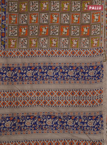 Kalamkari cotton saree mehendi green and blue with allover pichwai prints and printed border