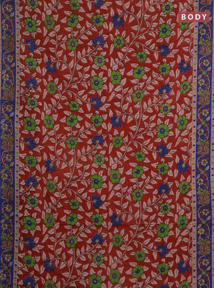 Kalamkari cotton saree maroon and blue with allover prints and printed border