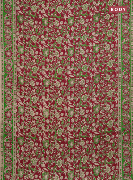 Kalamkari cotton saree wine shade and green with allover prints and printed border