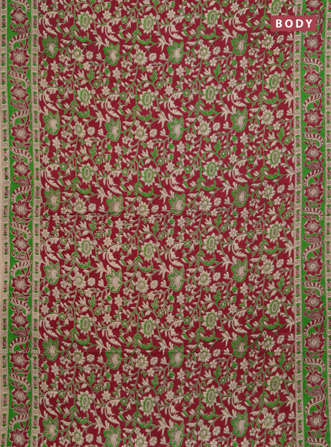 Kalamkari cotton saree wine shade and green with allover prints and printed border