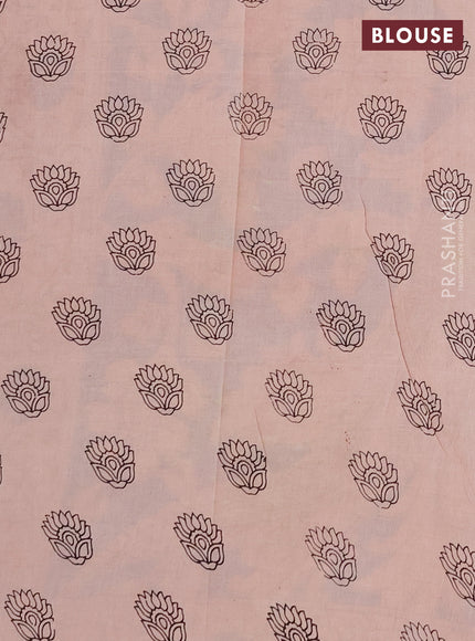Kalamkari cotton saree maroon and blue with allover prints and printed border