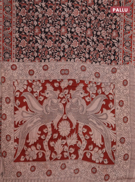 Kalamkari cotton saree black and maroon with allover prints and printed border