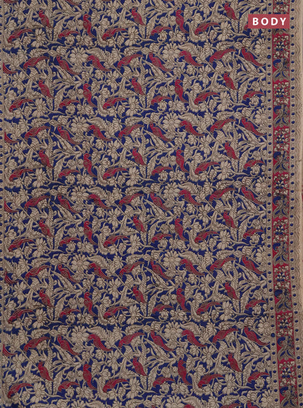 Kalamkari cotton saree blue and magenta pink with allover prints and printed border