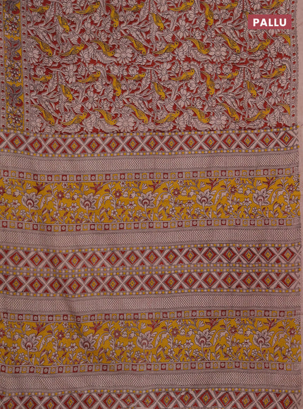 Kalamkari cotton saree maroon and yellow with allover prints and printed border