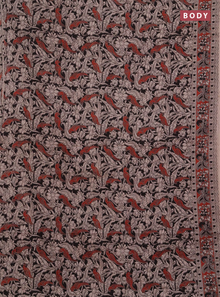 Kalamkari cotton saree black and maroon with allover prints and printed border
