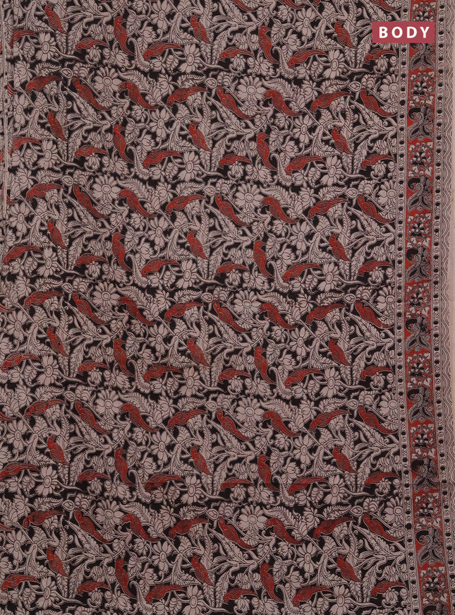 Kalamkari cotton saree black and maroon with allover prints and printed border