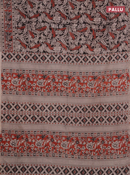 Kalamkari cotton saree black and maroon with allover prints and printed border