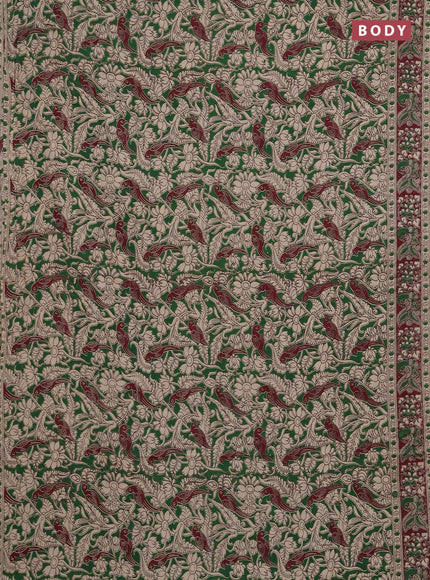 Kalamkari cotton saree green and wine shade with allover prints and printed border