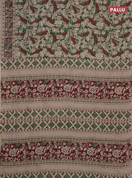 Kalamkari cotton saree green and wine shade with allover prints and printed border