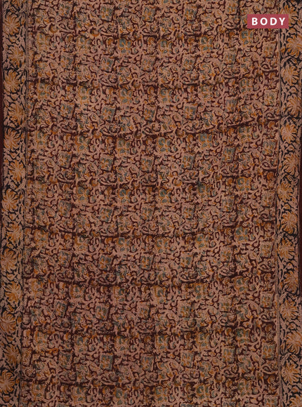 Kalamkari cotton saree coffee brown and black with allover block prints and printed border