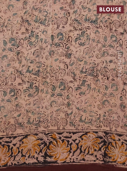 Kalamkari cotton saree coffee brown and black with allover block prints and printed border