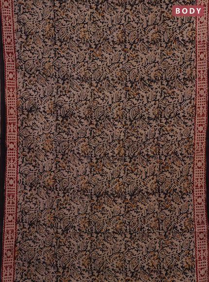 Kalamkari cotton saree black and maroon with allover block prints and printed border