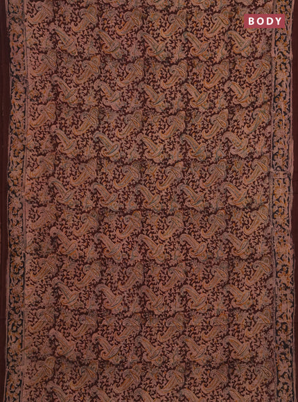 Kalamkari cotton saree coffee brown with allover block prints and printed border