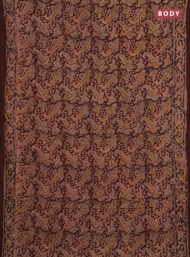 Kalamkari cotton saree coffee brown with allover block prints and printed border