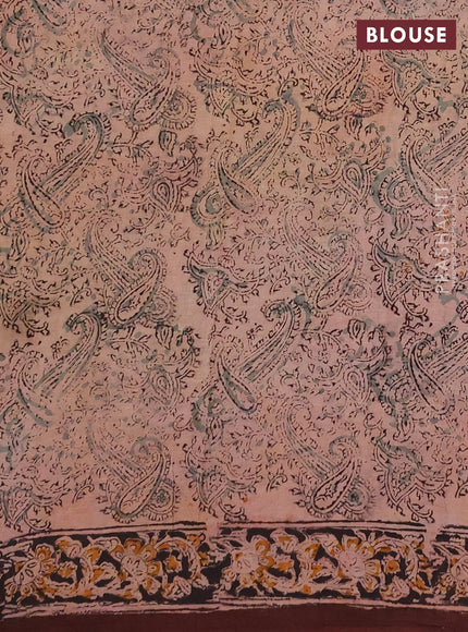 Kalamkari cotton saree coffee brown with allover block prints and printed border