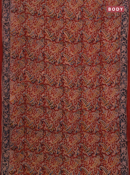 Kalamkari cotton saree maroon with allover block prints and printed border