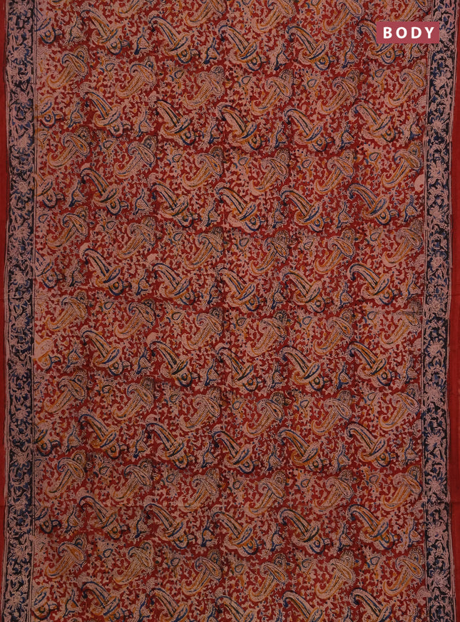 Kalamkari cotton saree maroon with allover block prints and printed border