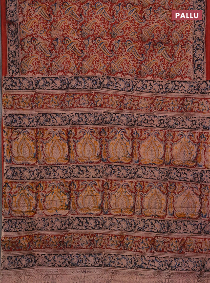 Kalamkari cotton saree maroon with allover block prints and printed border