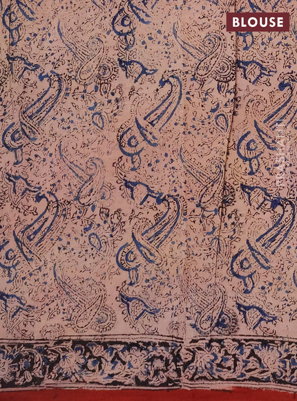 Kalamkari cotton saree maroon with allover block prints and printed border