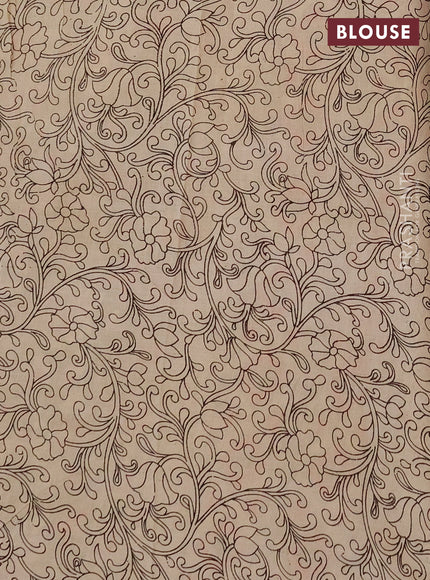 Kalamkari cotton saree beige and lime green with allover butta prints and printed border
